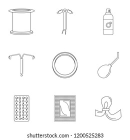 Contraception day icon set. Outline set of 9 contraception day vector icons for web design isolated on white background