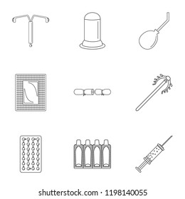 Contraception icon set. Outline set of 9 contraception vector icons for web design isolated on white background