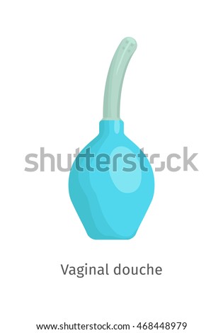 Contraception method douche, lavement. Medical birth control. Planning pregnancy. Blue enema. Flat vector illustration isolated on white background