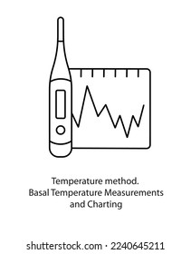 Contraception method temperature method, basal temperature measurements and charting, line icon in vector.