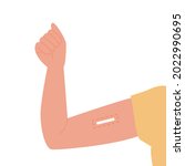 Contraception method. Vector flat female arm with inserted contraceptive implant. Birth control for women and pregnancy prevention. Illustration.