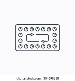 Contraception pills icon. Pharmacology drugs sign. Linear outline icon on white background. Vector