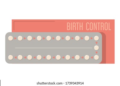 Contraception pills and package vector isolated. Hormonal treatment, idea of pharmacy and medicine. 21 pills in blister.