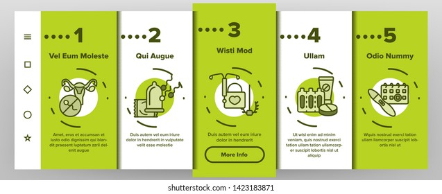 Contraception Vector Icons Onboarding Mobile App Page Screen. Contraception. Pregnancy Prevention Pictograms Collection. Safe Sex, Medical Birth Control. Pills, Condoms Outline Illustrations