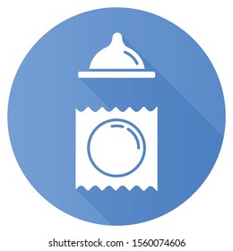 Contraceptive blue flat design long shadow glyph icon. Female vaginal condom for safe sex. Pregnancy prevention. Birth control. STI protection for healthy intercourse. Vector silhouette illustration