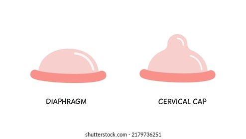 Contraceptive Diaphragm And Cervical Cap Colored Flat Style Icons. Birth Control Methods. Safe Sex Vector Elements. Contraception Items