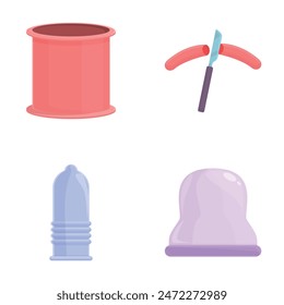 Iconos de métodos anticonceptivos conjunto de Vector de dibujos animados. Diferente tipo de anticoncepción. Control de natalidad