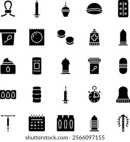 Contraceptive Methods glyph vector icons pack