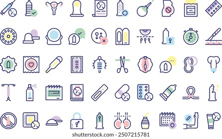 Contraceptive methods icons collection is a vector illustration with editable stroke.