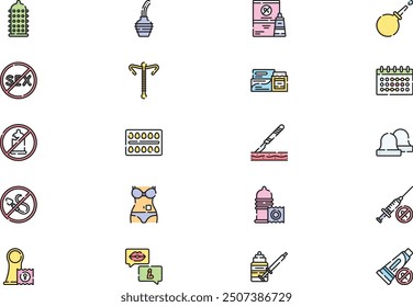 Contraceptive methods icons collection is a vector illustration with editable stroke.