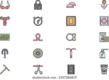 Contraceptive methods icons collection is a vector illustration with editable stroke.