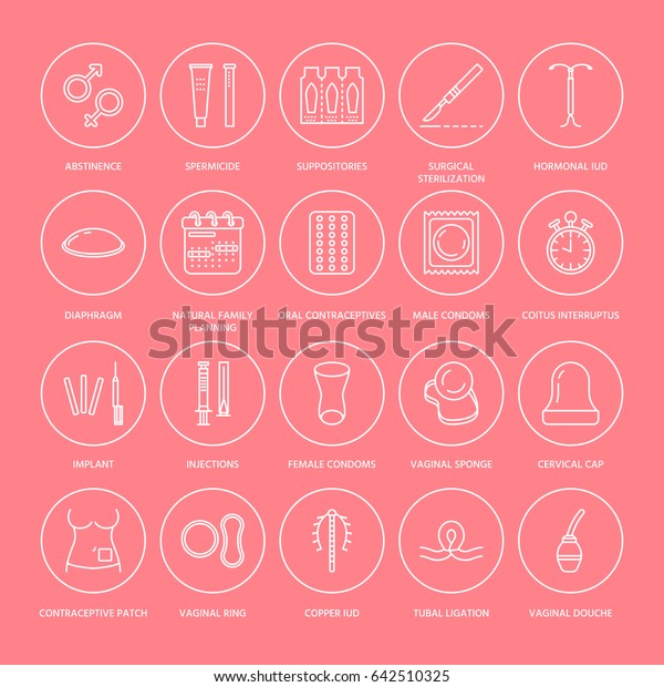 Contraceptive Methods Line Icons Birth Control Stock Vector Royalty