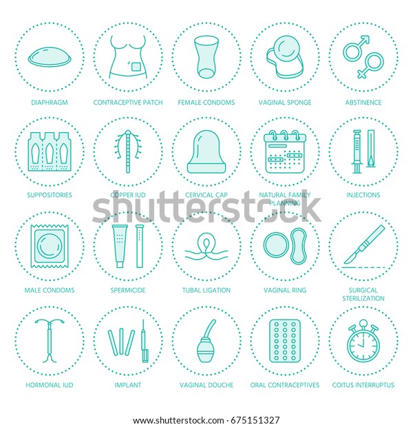 Contraceptive Methods Line Icons Birth Control Stock Vector Royalty
