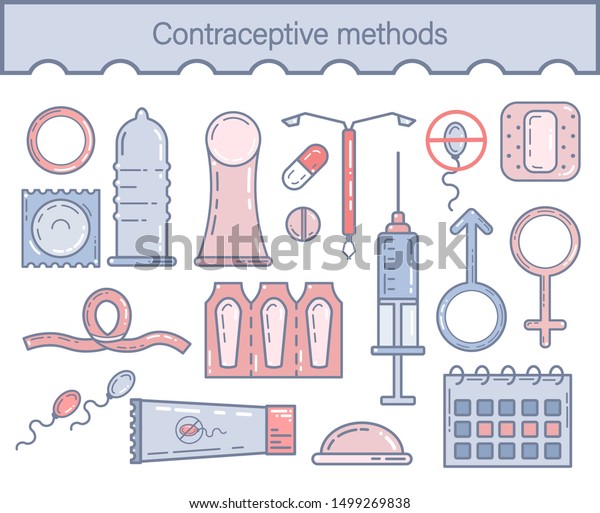 Contraceptive Methods Line Icons Safe Sex Stock Vector Royalty Free 1499269838 Shutterstock 4179