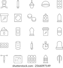 Contraceptive Methods outline vector icons pack