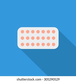 Contraceptive pills icon. Flat vector related icon with long shadow for web and mobile applications. It can be used as - logo, pictogram, icon, infographic element. Vector Illustration.