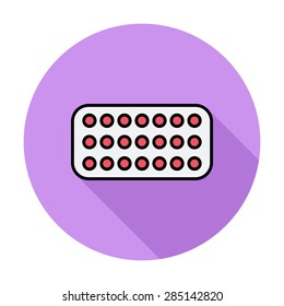 Contraceptive pills. Single flat color icon on the circle. Vector illustration.