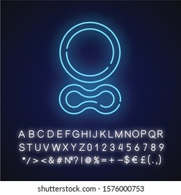 Contraceptive ring neon light icon. Female preservative option. Vaginal product for safe sex. Pregnancy prevention. Glowing sign with alphabet, numbers and symbols. Vector isolated illustration