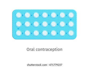 Contraceptives pharmacy pill. Woman oral contraception. Medical birth control. Planning pregnancy. Flat vector illustration isolated on white background
