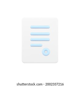 Contract 3d with seal. White sheet with blue stripes of abstract text. Volumetric seal circle. Digital agreement with electronic security. Successful transaction. Vector isolated icon