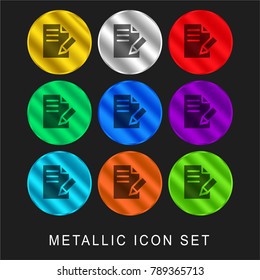 Contract 9 color metallic chromium icon or logo set including gold and silver