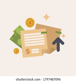 Contract Agreement with Arrow Increase and Money. Website template. Landing Page. Modern Flat Cartoon Style. Vector Illustration.