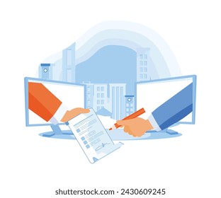 Contract agreement concept. Digital user agreement signing digital document with electronic signature. flat vector modern illustration 