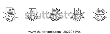 Contract Agreement and Document Signing Handshake Icon Set for Legal Business Verification