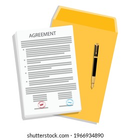 Contract agreement, folder and pen. Partnership signing document concept. Vector illustration