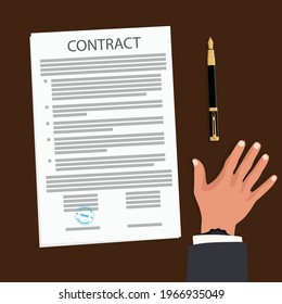 Contract agreement, folder and pen. Partnership signing document concept. Vector illustration