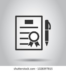 Contract agreement icon in flat style. Document sheet with pen vector illustration on white background. Contract arrangement business concept.