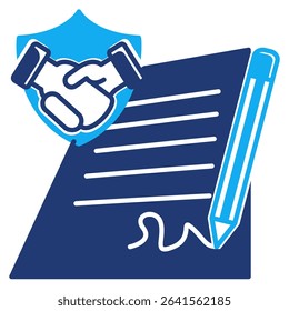 Contract Agreement icon represented by papaer, sign, handshake Dualtone style.