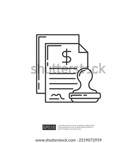 Contract agreement with rubber stamp line icon, legal document with signature. Financial agreement, contract signing, approved, legal, icon, vector.