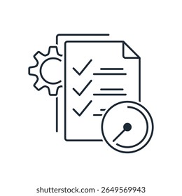 Contrato, acordo e data de execução. Hora da tarefa. Ilustração de ícone linear de vetor isolada no fundo branco.