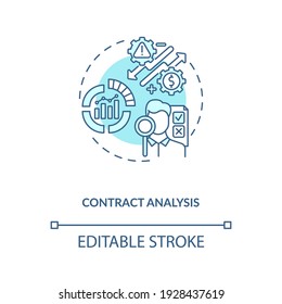 Contract analysis concept icon. Contract lifecycle steps. Review pricing and payment rules between sides idea thin line illustration. Vector isolated outline RGB color drawing. Editable stroke