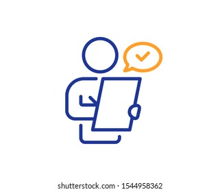 Contract application sign. Customer survey line icon. Agreement document symbol. Colorful outline concept. Blue and orange thin line customer survey icon. Vector