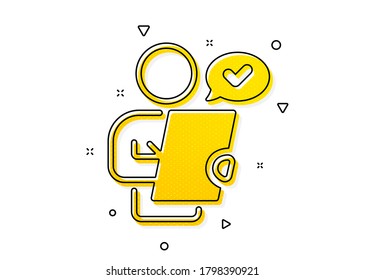 Firma de aplicación de contrato. Icono de encuesta de clientes. Símbolo del documento de acuerdo. Patrón de círculos amarillos. Icono clásico de la encuesta al cliente. Elementos geométricos. Vector