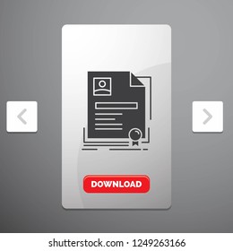 Contract, badge, Business, agreement, certificate Glyph Icon in Carousal Pagination Slider Design & Red Download Button