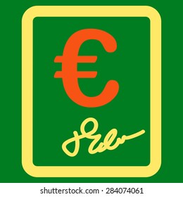 Contract from BiColor Euro Banking Icon Set. Vector style: flat bicolor, orange and yellow symbol, rounded angles, green background.