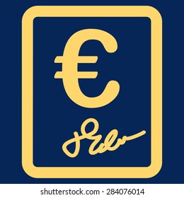 Contract from BiColor Euro Banking Icon Set. Vector style: flat, yellow symbol, rounded angles, blue background.