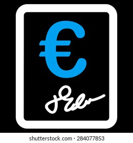 Contract from BiColor Euro Banking Icon Set. Vector style: flat bicolor, blue and white symbol, rounded angles, black background.