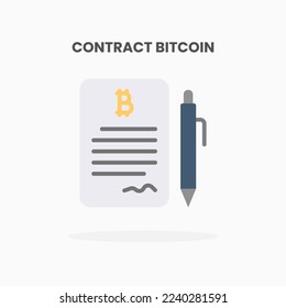 Contract bitcoin paper pen signature icon flat. Vector illustration on white background. Can used for web, app, digital product, presentation, UI and many more.