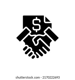 Contract Black Glyph Icon. Business Operation. Formal Written Document. Binding Agreement. Legal Responsibility. Silhouette Symbol On White Space. Solid Pictogram. Vector Isolated Illustration