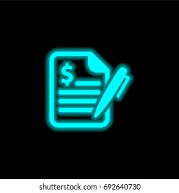 Contract blue glowing neon ui ux icon. Glowing sign logo vector