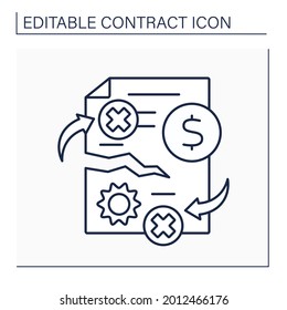 Contract breach line icon. Civil wrong. Violation of any of agreed-upon terms and conditions of binding contract. Contract concept. Isolated vector illustration. Editable stroke