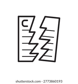 Contract breach vector icon. A document with a copyright symbol torn down the middle in a jagged line. Ideal for legal disputes, broken agreements, copyright infringement, and contract termination.