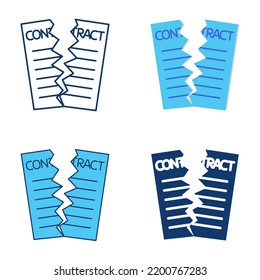 Contract break icon set in flat and line style. Agreement termination symbol. Vector illustration.