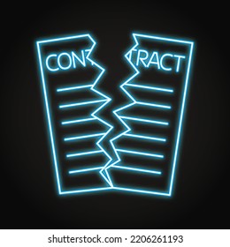 Contract break neon icon in line style. Agreement termination symbol. Vector illustration.