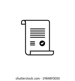 Contract or certificate signing.  Business agreement memorandum with stamp or validation seal.  Legal document. Vector black line icon