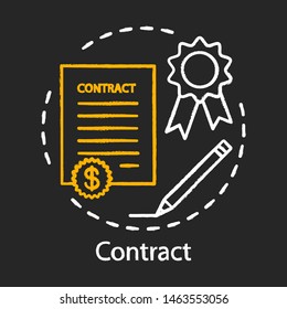 Contract chalk icon. Legal agreement. Formal arrangement. Signing document. Deal, paperwork. Get job. Employee hiring, recruiting. Isolated vector chalkboard illustration